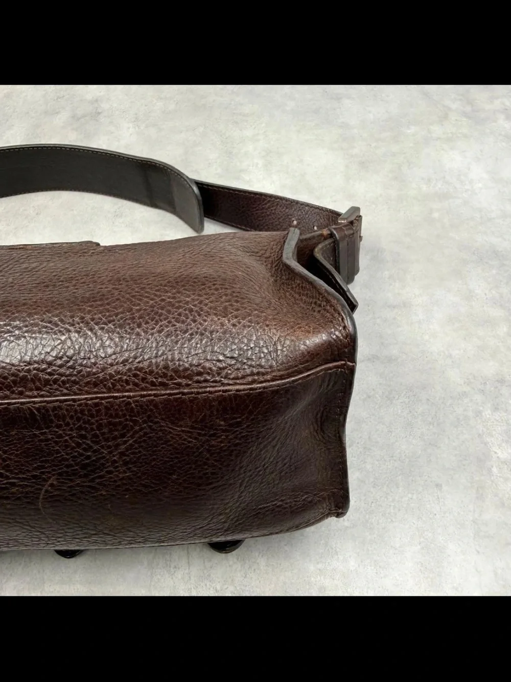 Mulberry Dark Brown Pebbled Leather Shoulder Bag with Buckle Pockets